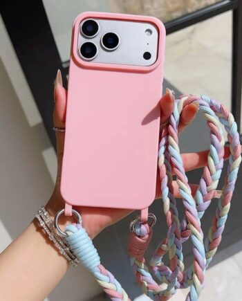 Solid Color Crossbody iPhone Case with Woven Rope Strap