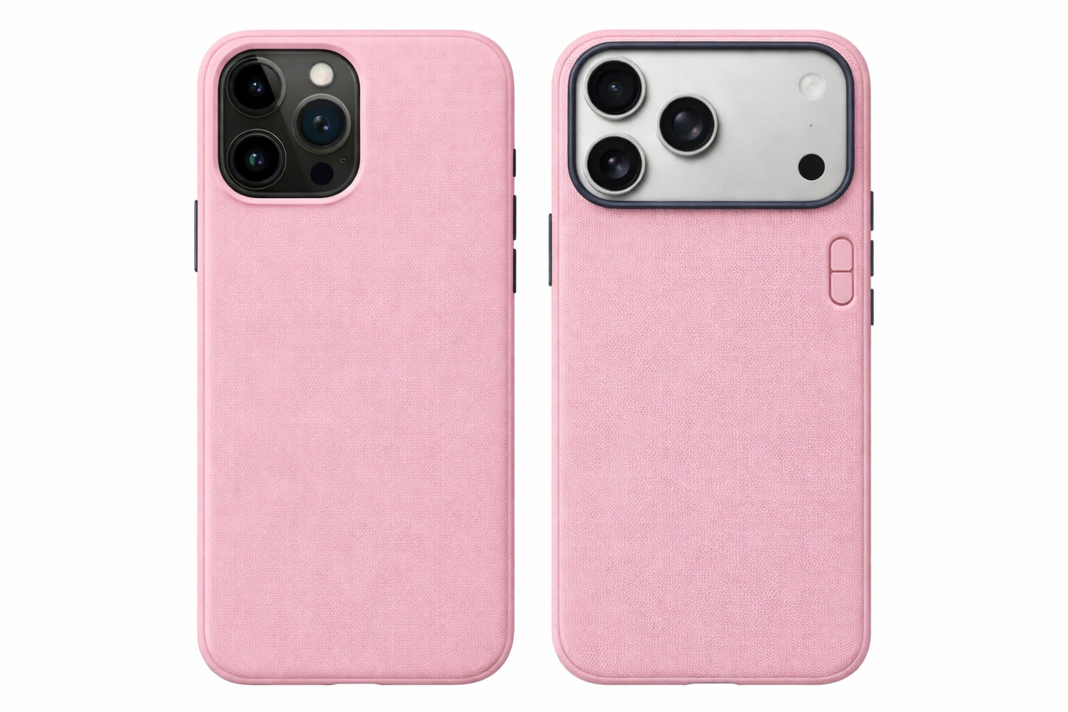 side by side comparison of iphone 15 pro max and iphone 17 pro max case camera cutout design