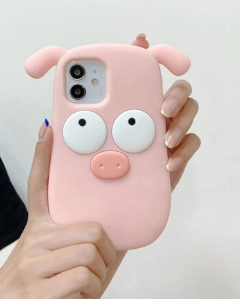 3D Cartoon Pig Silicone iPhone Case with Raised Eyes and Ears