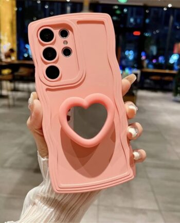 Pink Wavy Heart Mirror Grip Stand Case