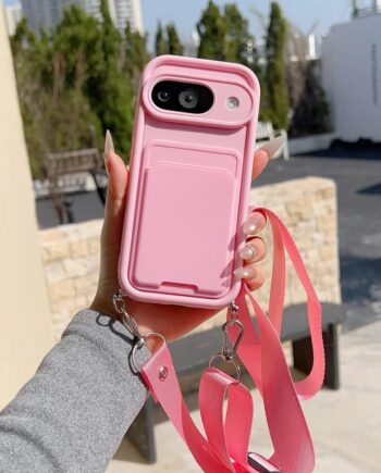 Silicone Card Holder Phone Case with Crossbody Strap