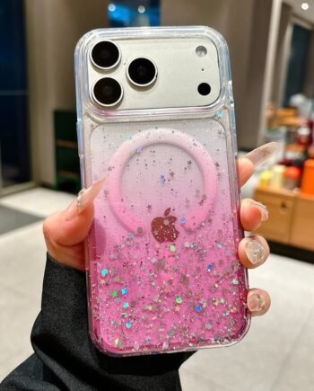 Gradient Glitter Magnetic Ring Clear Case with Star Confetti