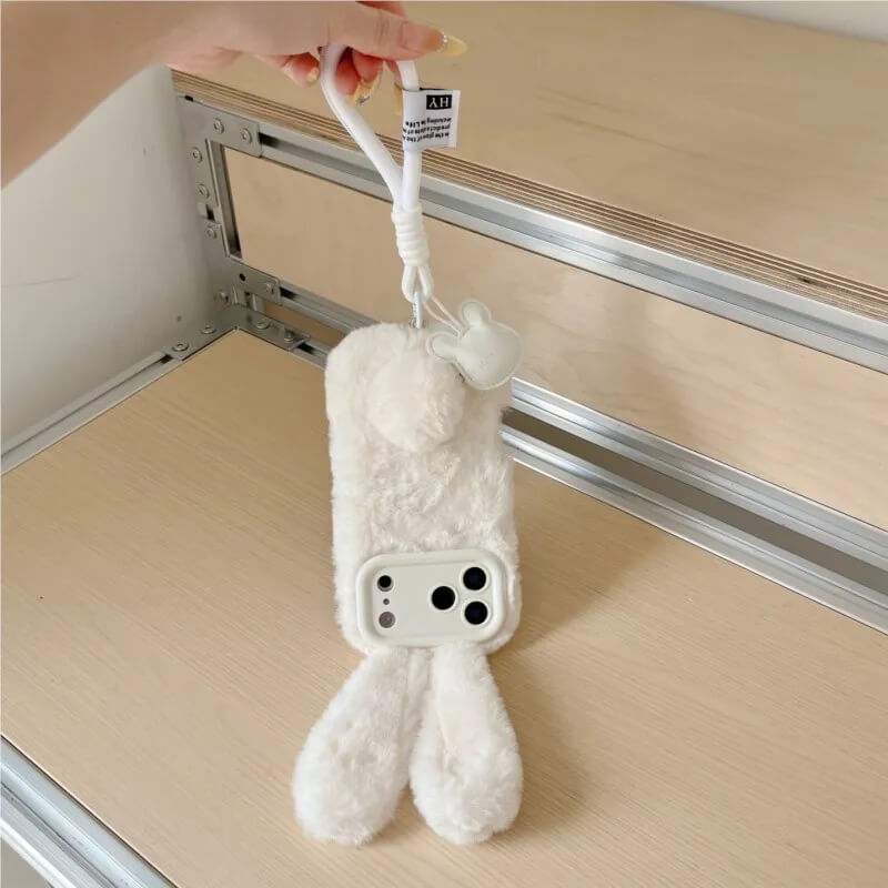 Plush Bunny Ears Case with Wrist Strap and Hanging Charm Plush Bunny Ears Case with Wrist Strap and Hanging Charm