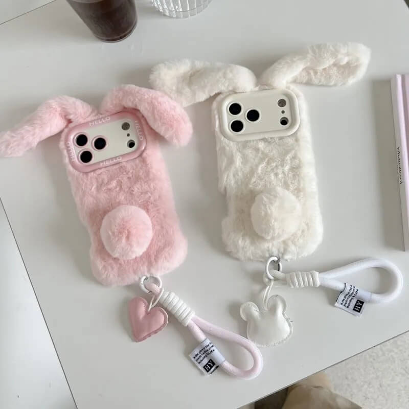 Plush Bunny Ears Phone Case with Wrist Strap and Hanging Charm Plush Bunny Ears Phone Case with Wrist Strap and Hanging Charm