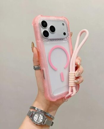 360 Full Body Magnetic Clear iPhone Case with Rope Wrist Strap