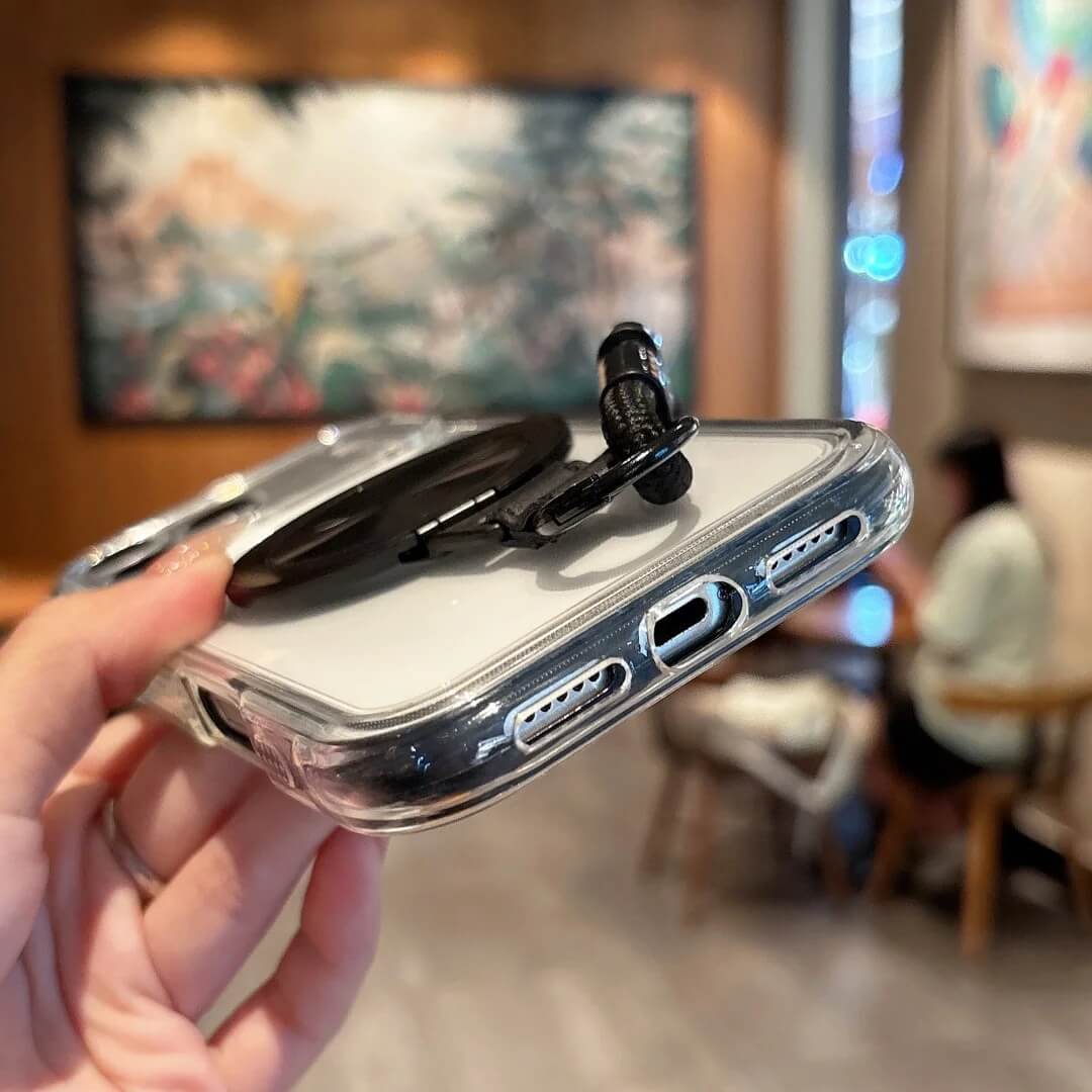 Clear Case with Magnetic Rotating Stand and Wrist Strap Clear Case with Magnetic Rotating Stand and Wrist Strap