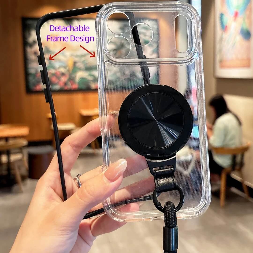 Clear Phone Case with Magnetic Rotating Stand and Wrist Strap Clear Phone Case with Magnetic Rotating Stand and Wrist Strap