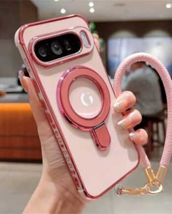 Glossy Plated Google Pixel Case with Magnetic Ring Stand and Rope Wrist Strap