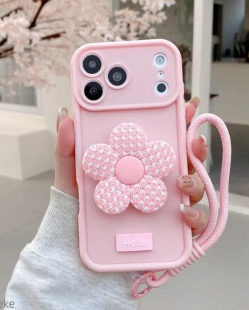 3D Houndstooth Flower Stand iPhone Case with Wrist Strap