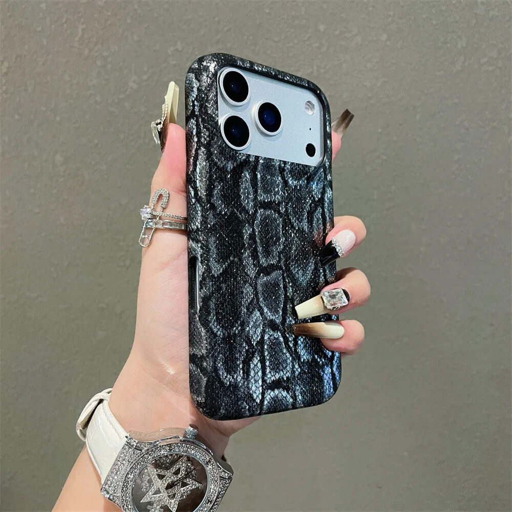 Black Snakeskin Embossed Leather iPhone Case Black Snakeskin Embossed Leather iPhone Case