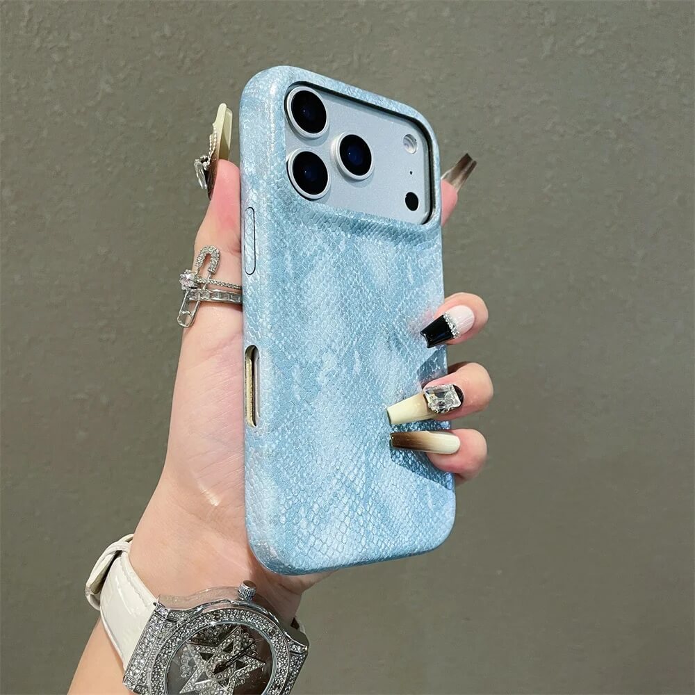 Blue Snakeskin Embossed Leather iPhone Case Blue Snakeskin Embossed Leather iPhone Case