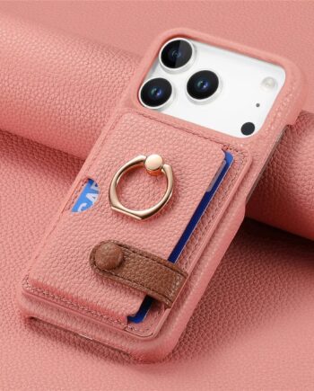 Pebbled Snap Wallet Case with Ring Grip Stand for iPhone 17 Series