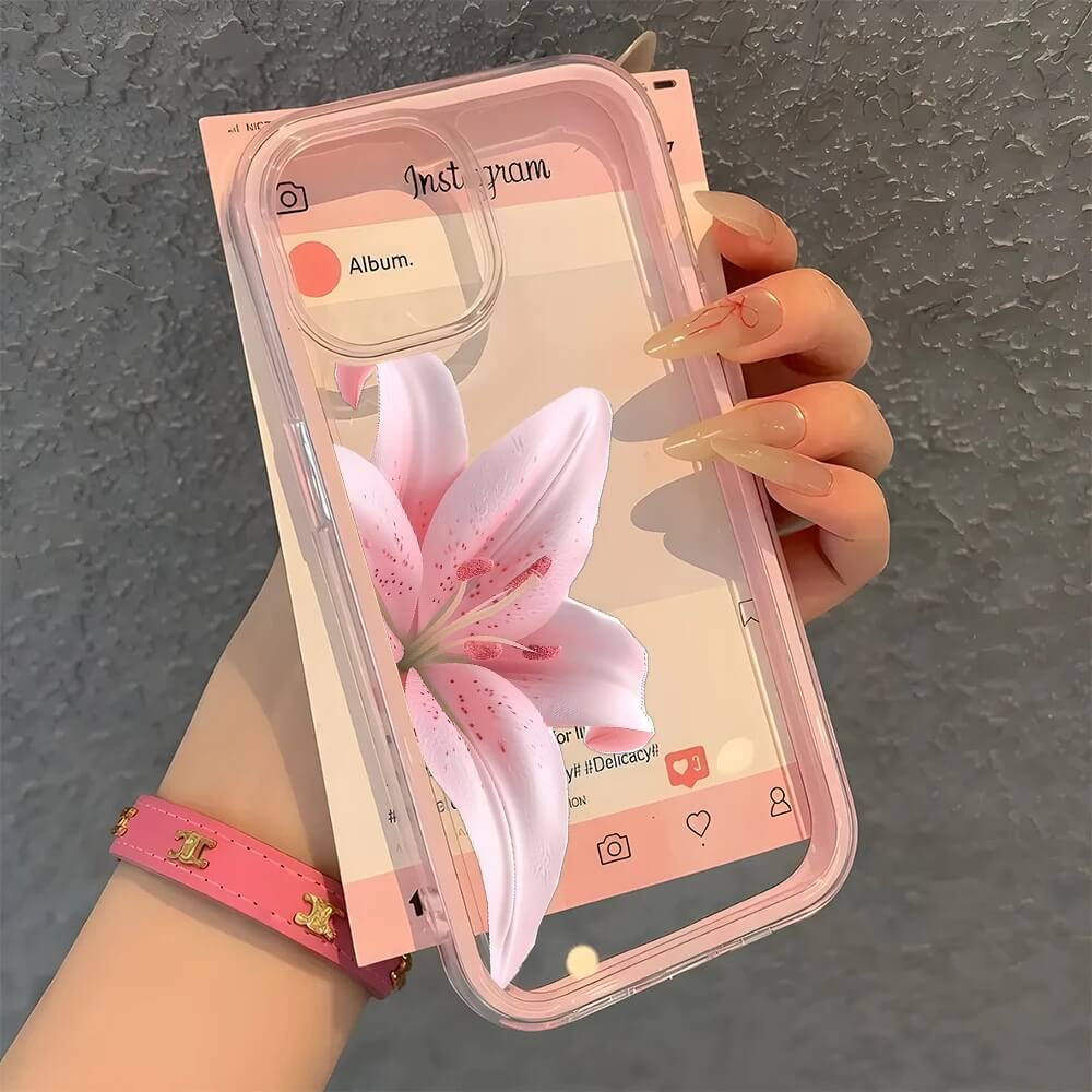 Pink Lily Clear Case for iPhone 17, 16, 15, 14, 13, 12 Models Pink Lily Clear Case for iPhone 17, 16, 15, 14, 13, 12 Models