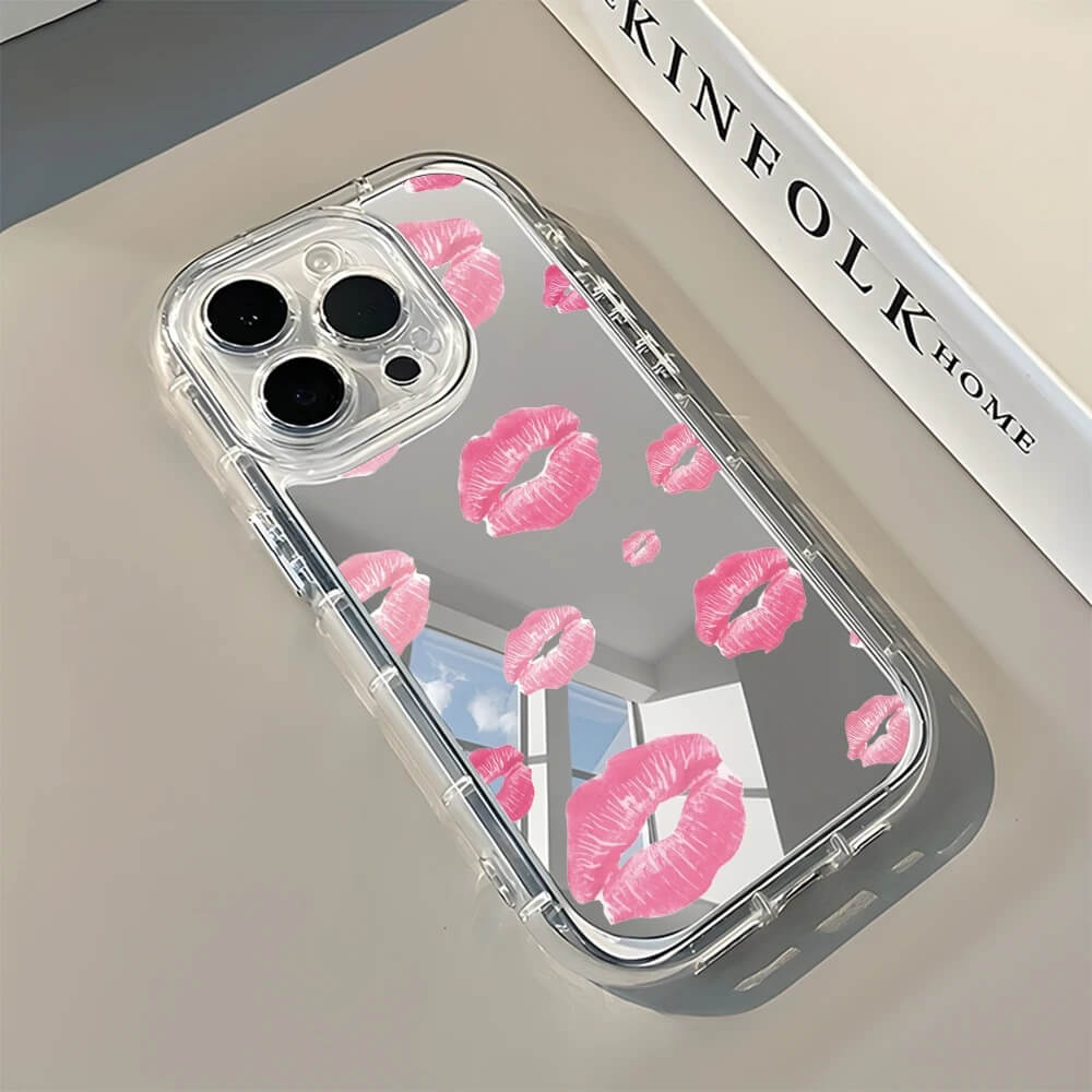 Pink Lipstick Kiss Mirror Phone Case with Clear Bumper Pink Lipstick Kiss Mirror Phone Case with Clear Bumper