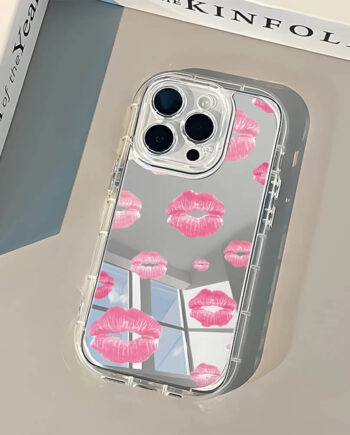 Pink Lipstick Kiss Mirror iPhone Case with Clear Bumper