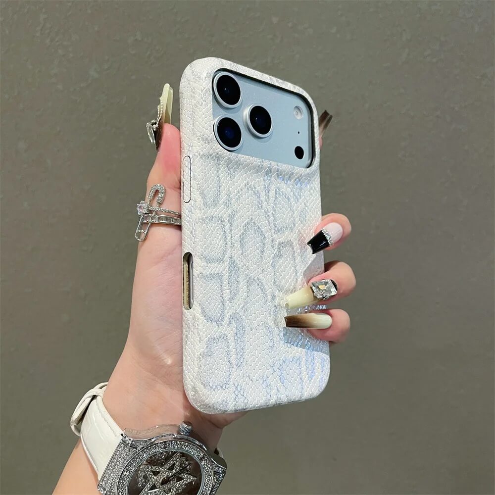 White Snakeskin Embossed Leather iPhone Case White Snakeskin Embossed Leather iPhone Case