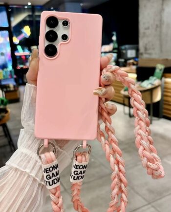 Pink Chunky Braided Rope Crossbody Samsung Phone Case