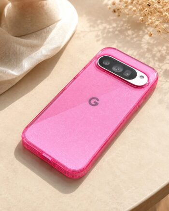 Pink Glitter Clear Google Pixel Case with Protective Bumper