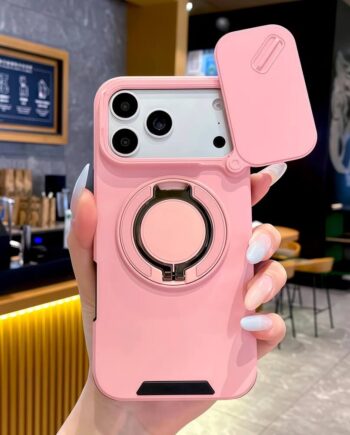 Sliding Camera Cover Armor Case with Ring Stand for iPhone 17 Series