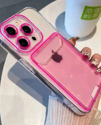 Clear iPhone Case with Neon Card Holder and Color Camera Rings