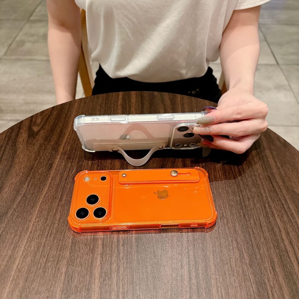 Neon Transparent Case with Adjustable Hand Strap and Kickstand Neon Transparent Case with Adjustable Hand Strap and Kickstand