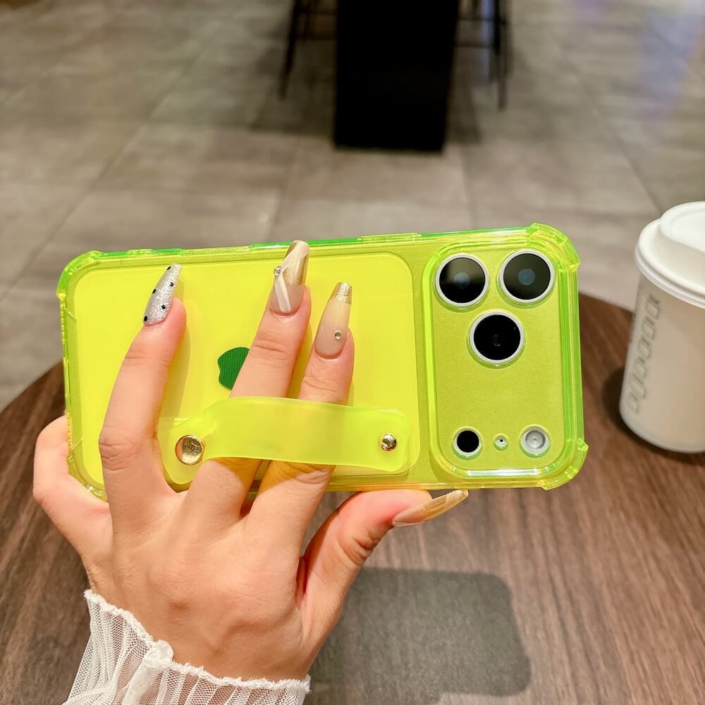 Neon Transparent Kickstand Phone Case with Hand Strap Neon Transparent Kickstand Phone Case with Hand Strap