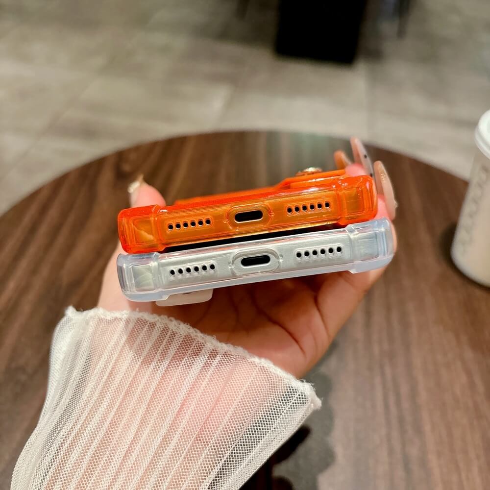Neon Transparent iPhone Case with Hand Strap and Kickstand Neon Transparent iPhone Case with Hand Strap and Kickstand