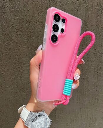 Pink Jelly Color Silicone Phone Case with Wrist Strap