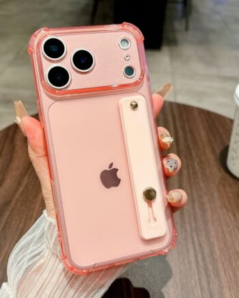 Pink Neon Transparent Kickstand iPhone Case with Hand Strap