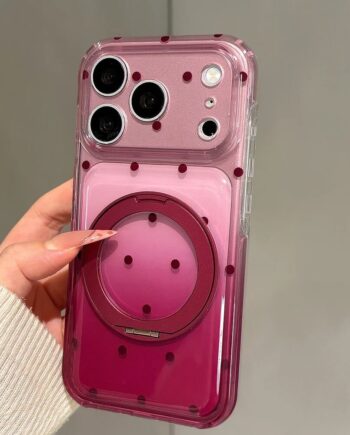 Pink to Burgundy Gradient Polka Dot Phone Case with Ring Stand