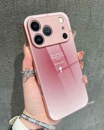 Psalm 28.7 Christian Cross Pink Tempered Glass iPhone Case