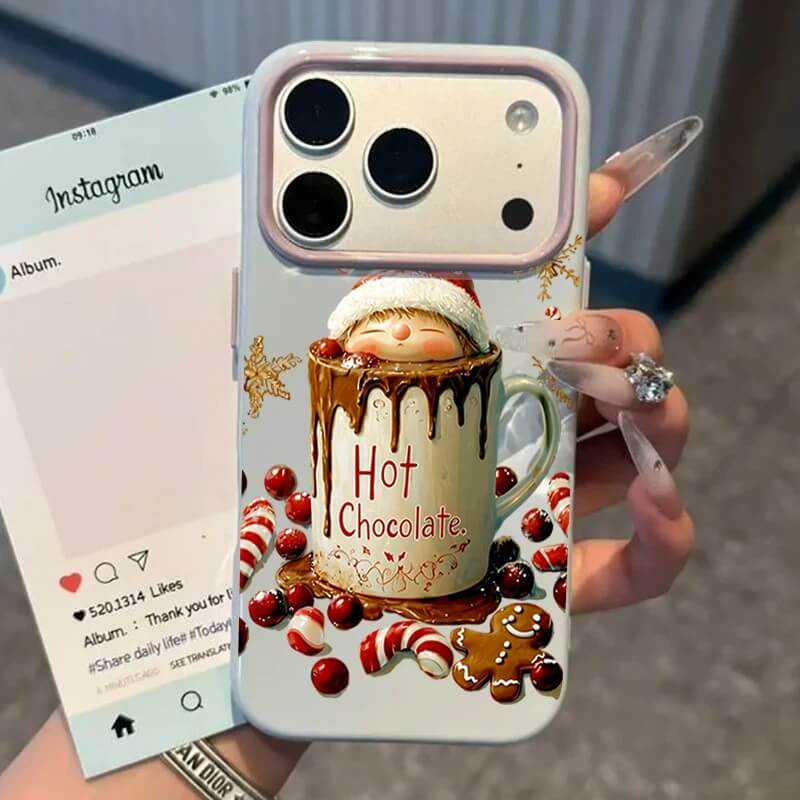 Blue Christmas Hot Chocolate iPhone Case with Gingerbread and Candy Canes Blue Christmas Hot Chocolate iPhone Case with Gingerbread and Candy Canes