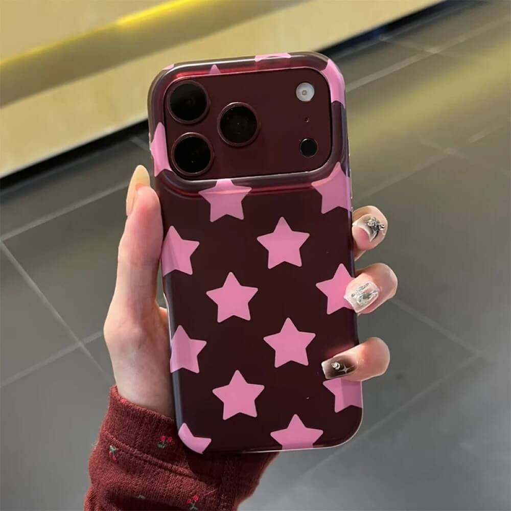 Burgundy Phone Case with Pink Stars Burgundy Phone Case with Pink Stars