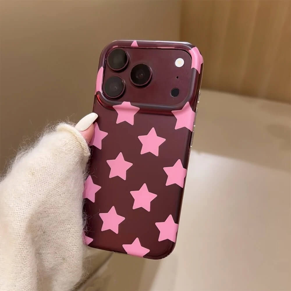 Burgundy iPhone Case with Pink Stars (3) Burgundy iPhone Case with Pink Stars (3)