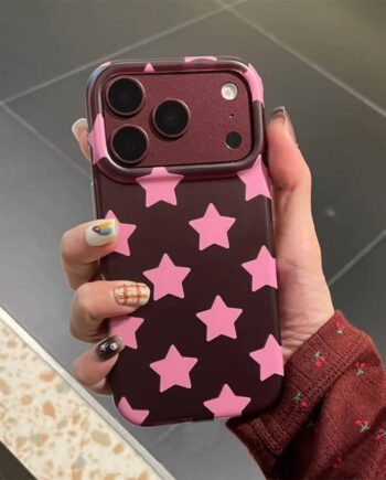 Burgundy iPhone Case with Pink Stars
