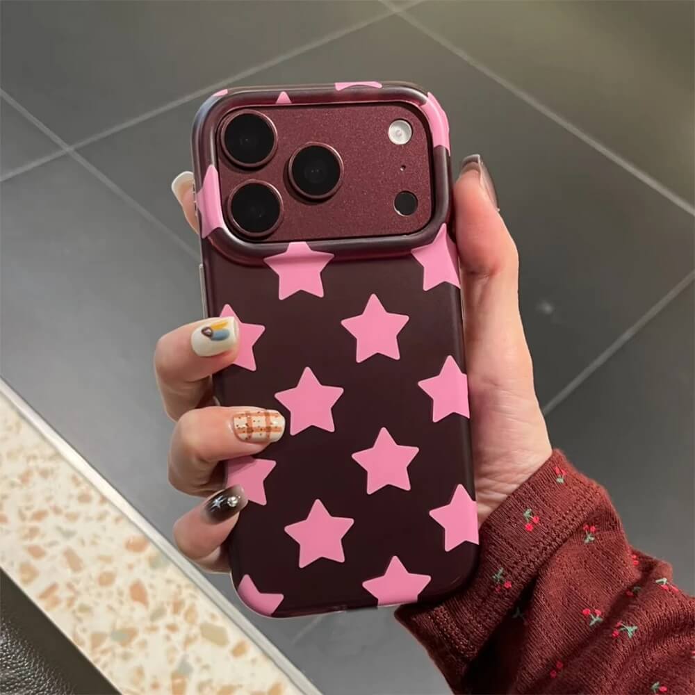 Burgundy iPhone Case with Pink Stars Burgundy iPhone Case with Pink Stars