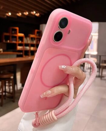 Matte Magnetic iPhone Case with Full Camera Cover and Wrist Strap