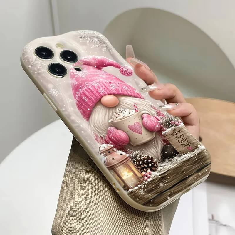 Pink Christmas Gnome Phone Case with Hot Cocoa and Winter Lantern Pink Christmas Gnome Phone Case with Hot Cocoa and Winter Lantern