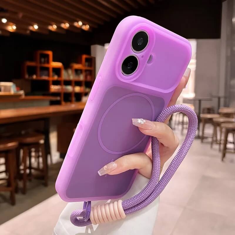 Purple Matte Magnetic iPhone Case with Full Camera Cover and Wrist Strap Purple Matte Magnetic iPhone Case with Full Camera Cover and Wrist Strap