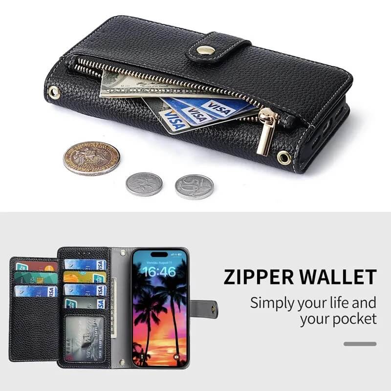 Zipper Wallet Case with Card Holder and Crossbody Strap Zipper Wallet Case with Card Holder and Crossbody Strap