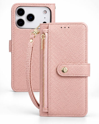 Zipper Wallet iPhone Case with Card Holder and Crossbody Strap
